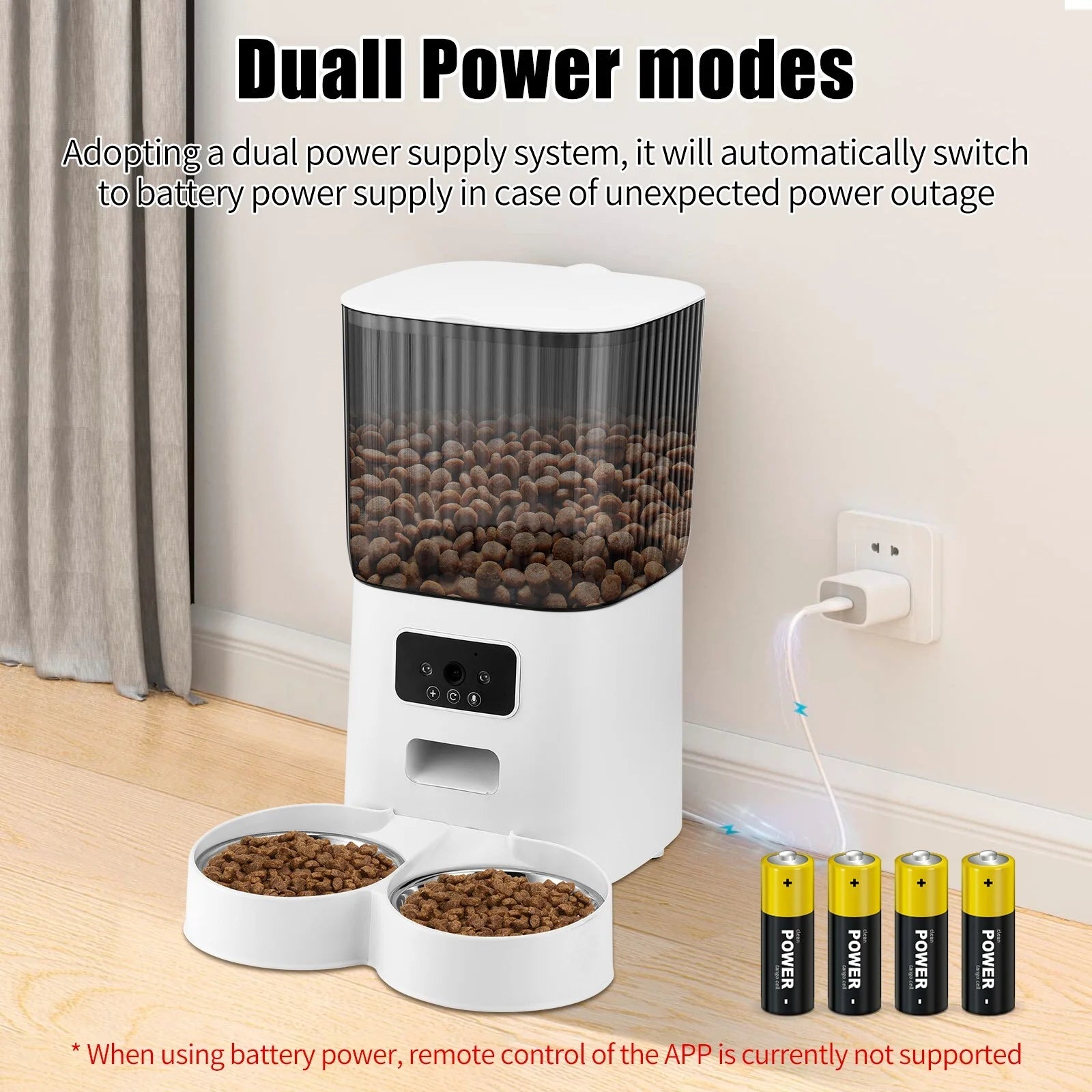 Threes Tree Automatic Cat Feeder with Camera for 2 Pets, Camera 5L Cat Feeder with 2 Stainless Steel Bowls, Remote APP Control